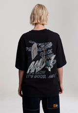 Womens Camo Dunk Oversized Graphic T-Shirt - Black