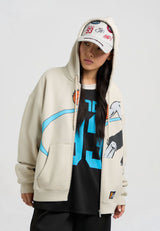 Womens Ribbed Panel On Court Zip Through Hoodie - Grey