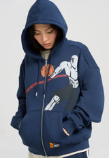 Sweat à capuche zippé à empiècements côtelés pour femme - Bleu marine