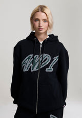 Womens Staple Graphic Zip Thru Hoodie - Black