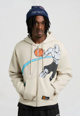 Mens Ribbed Panel On Court Zip Through Hoodie - Grey