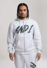 Mens Staple Graphic Zip Thru Hoodie - Grey Marl