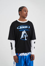 Mens Double Layer Mesh Long Sleeve T-Shirt - Black