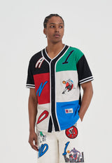Herren Patchwork Baseball Jersey Top - Mehrfarbig