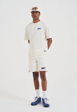 Short à ourlet brut avec logo rétro pour homme - Écru