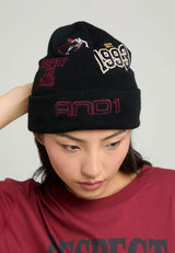 Unisex Retro Logo Multi Badge Beanie Hat - Black