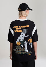 Damen Kontrast-Print-Tee mit Rückenprint mit Trash-Talk zum Tanzfläche - Schwarz
