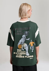 Tee-shirt Femme à Impression Contrastée « Trash Talk Back » sur le Parquet de Danse - Vert Forêt