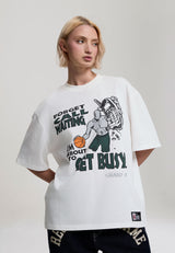 Womens Get Busy Trash Talk Oversized Graphic T-Shirt - White
