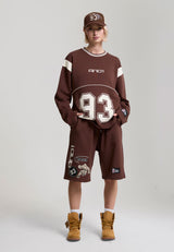 Womens On Court Applique Badge Jersey Basketball Jorts - Brown