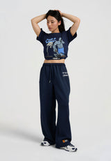 Womens Retro Relaxed Popper Joggers - Navy