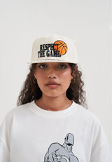 Casquette à visière plate à 6 panneaux avec slogan Respect - Crème