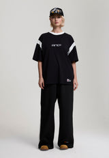 Womens Retro Relaxed Popper Joggers - Black