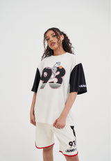 Damen-T-Shirt im Jersey-Stil mit Farbblockdesign – Ecru