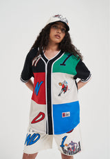 Damen Patchwork Baseball Jersey Top - Mehrfarbig
